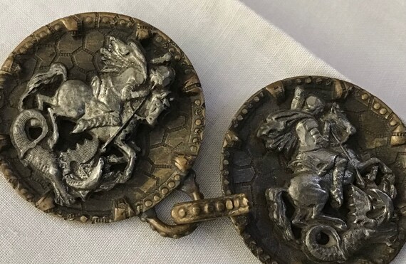 VINTAGE 3” St George Slaying Dragon Pictorial Metal Costume