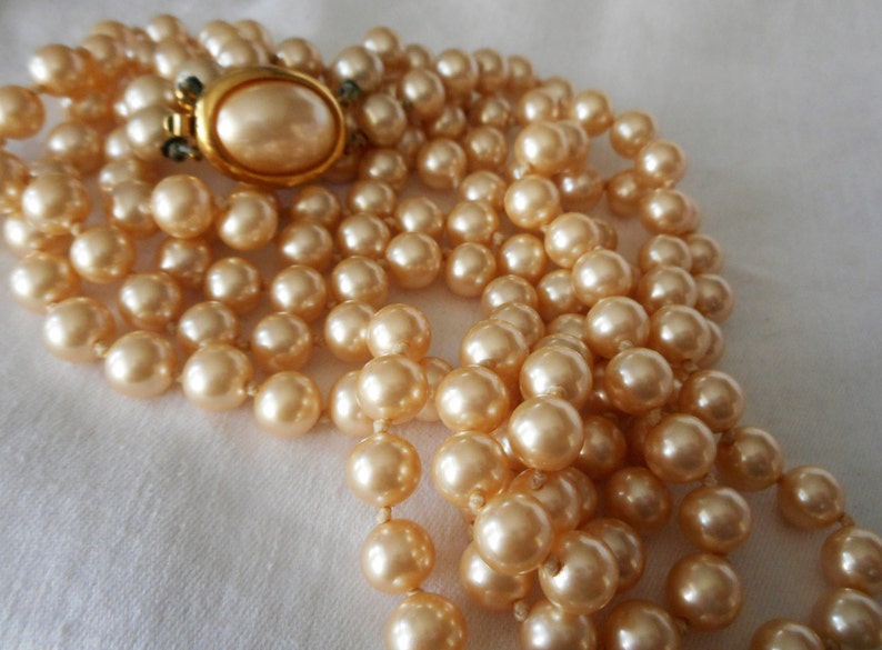 VINTAGE Double Strand Signed Crown Trifari Faux Pearl Jewelry Necklace P1
