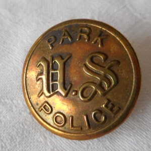 VINTAGE 15/16&quot; US Initial Monogram Verbal Park Police Gold Metal Uniform Clothing Adorn Embellish Sewing Supply Closure Fastener BUTTON