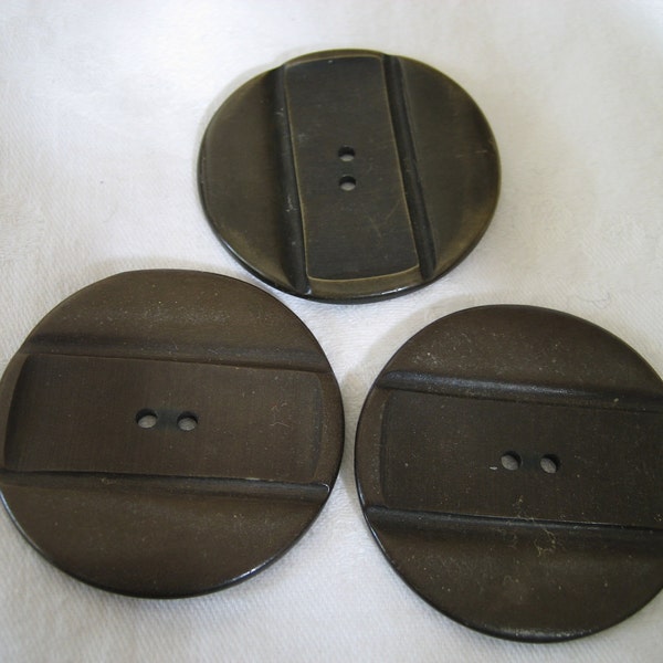 Set of 3 Large VINTAGE Carved Brown Plastic BUTTONS