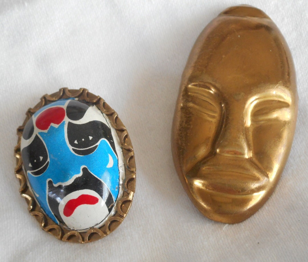 Lot/ 2 VINTAGE Face Mask Gold Metal 1 Back Mark NY Costume Etsy