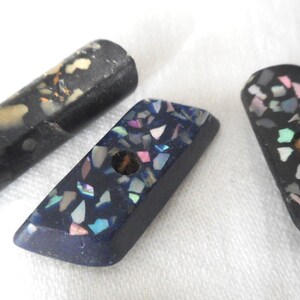 Lot/ 3 Antique VINTAGE Iridescent Fleck Inlay Round Rectangle Black Blue Composition Sewing BUTTONS