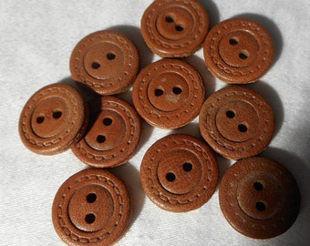 Set of 10 VINTAGE 5/8” Sew Thru Brown Leather Clothing Adorn Accessory Embellishment Sewing Supply Craft Finding Closure Fastener BUTTONS