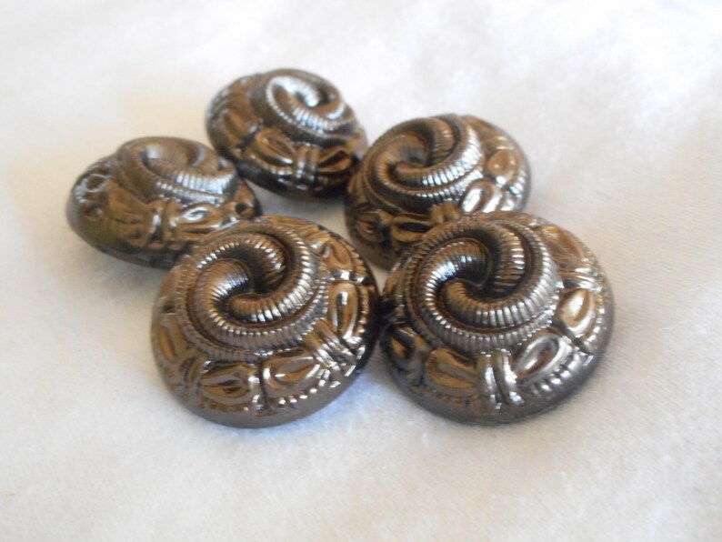 Set 5 VINTAGE 78\u201d Chunky Gun Metal Luster Texture Black Glass Costume Clothing Sewing Supply Craft Finding Closure Fastener BUTTONS