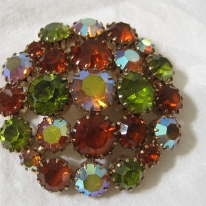 Broche de diamantes de imitación con colores otoñales vintage, bisutería.