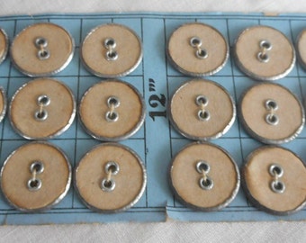 Set/ 18 Vintage 5/8” Cream White Metal Rim Work Clothing Sewing Buttons