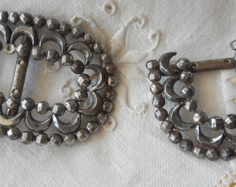 Two (2) Victorian Cut Steel BELT BUCKLES Slides Faceted  display picture 3