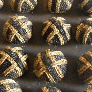 Set/8 Antique Vintage 1/2" Black & Gold Thread Fabric Round Ball Costume Clothing Adorn Embellish Sewing Supply Craft BUTTONS