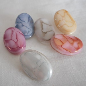 Set/ 6 VINTAGE Oval 3/4” Marbled Mix Color White Glass Costume Clothing Adorn Embellish Sewing Supply Craft Closure Fastener BUTTONS