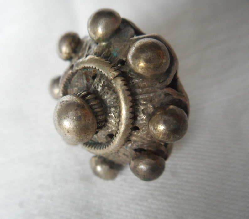 1\u201d VINTAGE ANTIQUE Knob Dot Chunky Pierced Silver Metal Ball Peasant Metal Costume Clothing Collectible Sewing Supply Finding Closure BUTTON