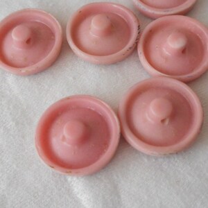 Set/ 5 VINTAGE 9/16 Pink with Blue Trim Rim Glass Costume Clothing Adorn Embellish Sewing Supply Craft Finding Closure Fastener BUTTONS image 6