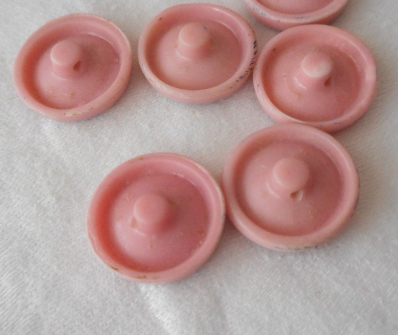 Set/ 5 VINTAGE 9/16 Pink with Blue Trim Rim Glass Costume Clothing Adorn Embellish Sewing Supply Craft Finding Closure Fastener BUTTONS image 6