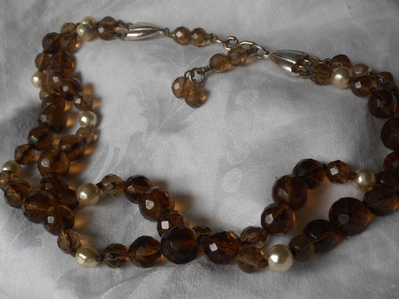 VINTAGE Faceted Graduated Size Smokey Brown Glass… - image 1