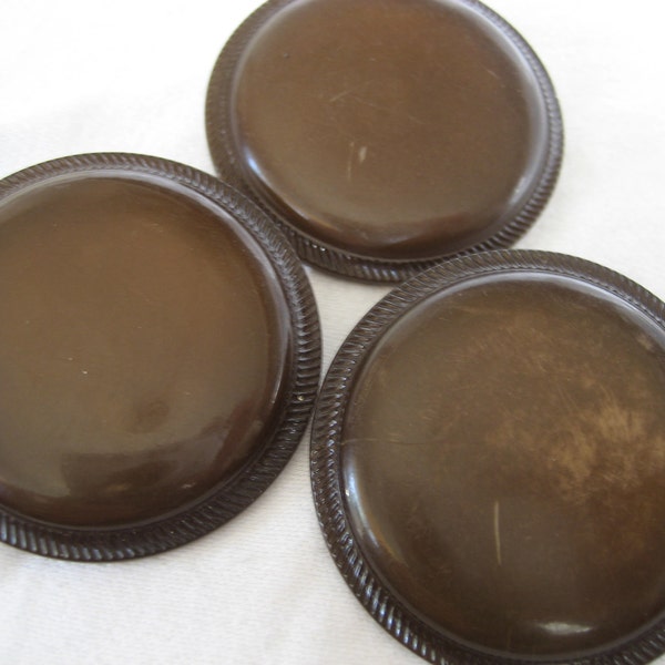 Set of 3 VINTAGE Large Brown Plastic BUTTONS