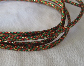 6 yds VINTAGE Tiny Green Red & Gold Metallic Cord Costume Clothing Craft Embellishment Sewing APPLIQUE Trim