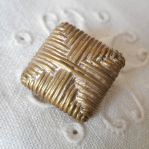 VINTAGE 11/16” Square Fold Over Weave Pillow Pierced Back Gold Metal Adorn Accessory Embellish Clothing Sewing Supply Close Fastener BUTTON