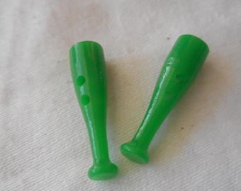 Set/ 2 Vintage 7/8” Green Baseball Bat Plastic Clothing Sewing Supply Buttons
