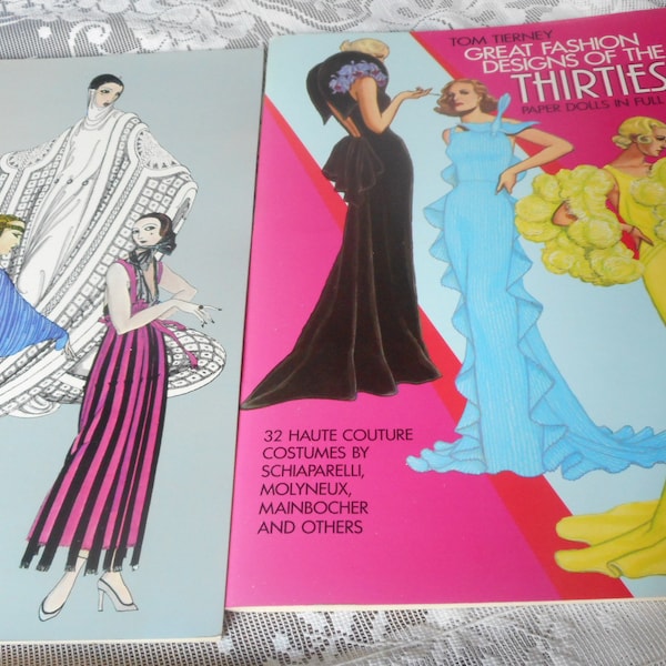 2 VINTAGE Fashion Designs 30s & Erte 20s Fashion Paper Dolls 1978 1984 Paper Emphemera Soft Cover Books Interchangable Clothes Collectible