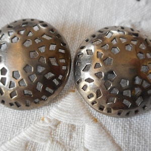 Vintage Pierced Silver Metal Dome Buttons: Costume Clothing Adornment (Set of 2)