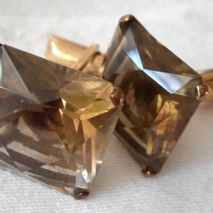 Nice GF VINTAGE 5/8” Square Faceted Topaz Glass Adornment Accessory Embellishment Costume Clothing Jewelry Cuff Links