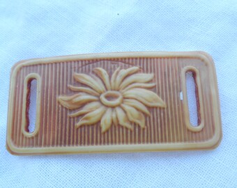 Small VINTAGE Rectangle Pressed Flower Celluloid Costume Clothing Adornment Accessory Embellishment Finding Closure Fastener Belt Buckle