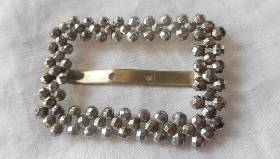 Antique Vintage Riveted Cut Steel Rectangle Costume Clothing  display picture 2