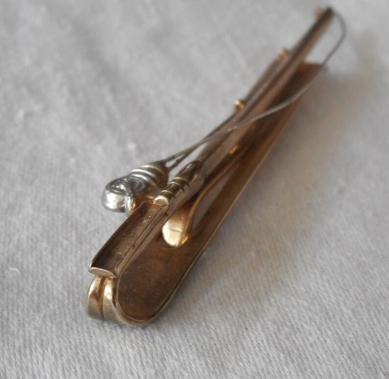 VINTAGE Swank Mens Gold Metal Realistic Fishing Pole Tie Bar Costume Jewelry Craft Upcycle Finding