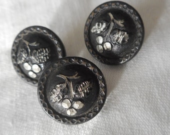 Vintage Grape Cluster Buttons: Silver Trim Metal, Set of 3 (5/8")