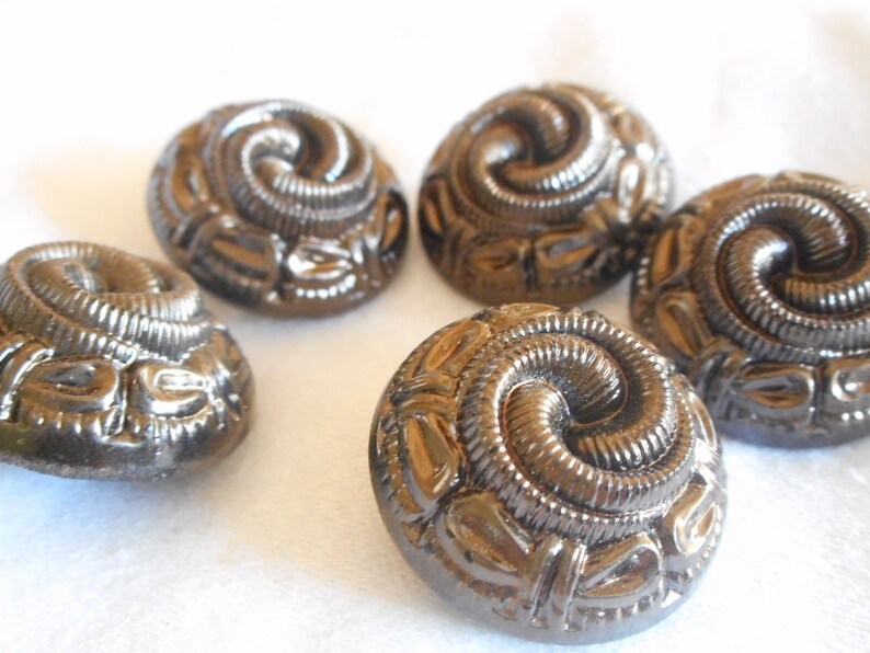 Set 5 VINTAGE 78\u201d Chunky Gun Metal Luster Texture Black Glass Costume Clothing Sewing Supply Craft Finding Closure Fastener BUTTONS