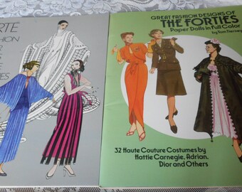 2 VINTAGE Fashion Designs 40s & Erte 20s Fashion Paper Dolls 1978 1987 Paper Emphemera Soft Cover Books Interchangable Clothes Collectible