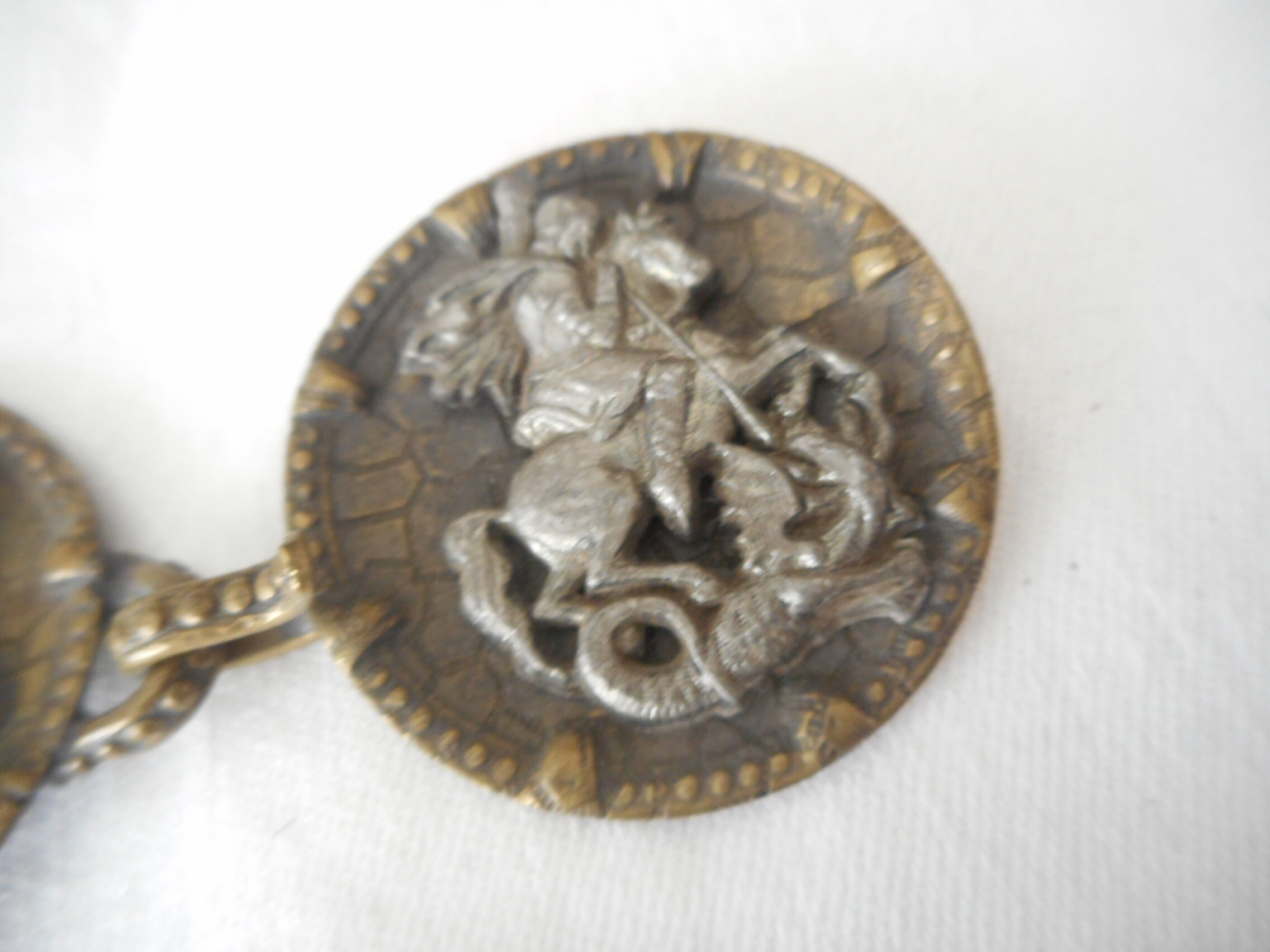 VINTAGE 3” St George Slaying Dragon Pictorial Metal Costume
