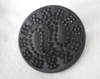 VINTAGE 1” Paisley Design Matte Black Lacy Glass Costume Clothing Adorn Embellish Sewing Supply Craft Finding Closure Fastener BUTTON