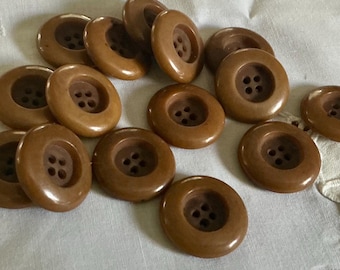 Set/ 15 VINTAGE 15/16" Thick Tan Brown Vegetable Ivory Tagua Nut Costume Clothing Adorn Embellish Sewing Supply BUTTONS