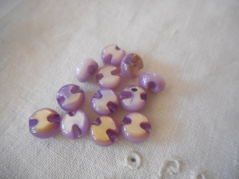 Set of 12 Rounded Tiny Diminutive 38 Purple Iridescent Mother of Pearl Shell Baby Doll Size Trim Sewing Supply Craft Finding BUTTONS