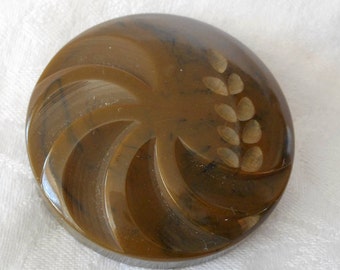 Large 1 5/8” VINTAGE Brown Swirl Leaf Deep Carved Bakelite Adorn Embellish Clothing Coat Sew Supply Craft Finding Closure Fastener  BUTTON