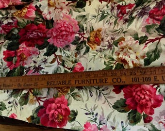 6 yards 30” Wide Vintage 1990s Polished Floral Print Cream Chintz Fabric Unused