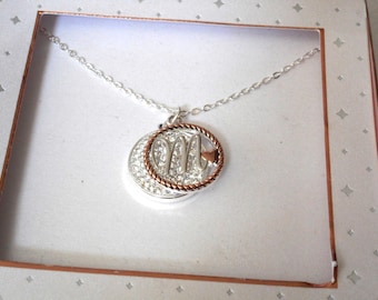 Monogram Initial M Rhinestone in Silver Plate Costume Clothing Adornment Accessory Jewelry Necklace