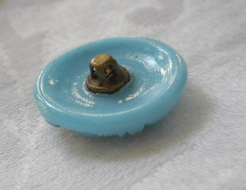 ANTIQUE VINTAGE 1316 Robins Egg Blue Tinted Fancy Glass Adorn Embellish Clothing Sewing Supplies Craft Finding Closure Fastener Button
