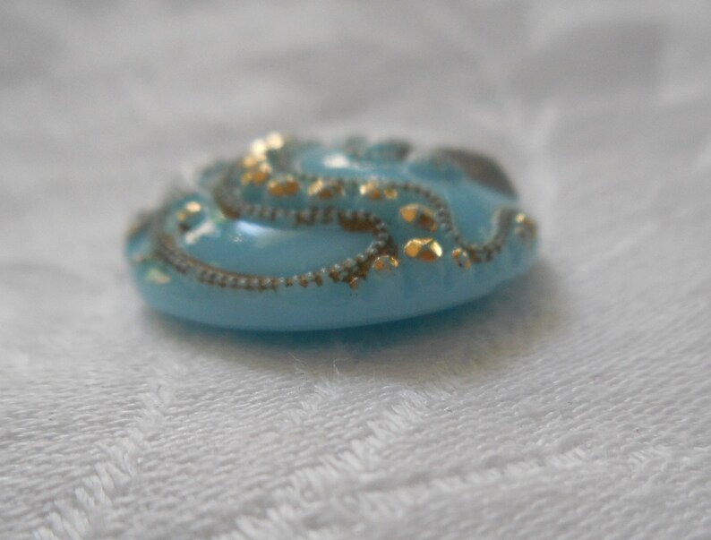 ANTIQUE VINTAGE 1316 Robins Egg Blue Tinted Fancy Glass Adorn Embellish Clothing Sewing Supplies Craft Finding Closure Fastener Button
