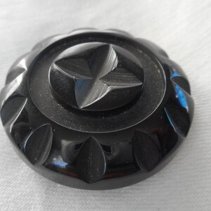 Large 1 3/8” VINTAGE Cross or X Design Black Deep Carved Bakelite Adorn Embellish Coat Sewing Supply Craft Finding Closure Fastener  BUTTON