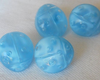 Set/ 4 VINTAGE 1/2” Blue Moonglow Glass Ladybug Costume Clothing Adorn Embellish Sewing Supply Craft Finding Closure Fastener BUTTONS