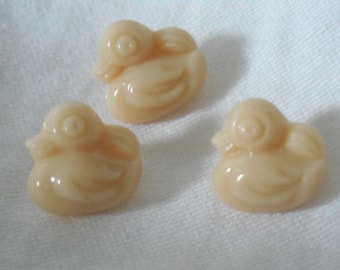 Set/ 3 VINTAGE 1/2” Tan Beige Glass Realistic Duck Adorn Accessory Embellishment  Sewing Supply Craft Finding Closure Fastener BUTTONS