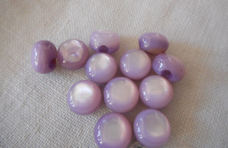 Set of 12 Rounded Tiny Diminutive 38 Purple Iridescent Mother of Pearl Shell Baby Doll Size Trim Sewing Supply Craft Finding BUTTONS