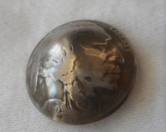 ANTIQUE VINTAGE 3/4” Indian Head Coin Pawn Nickel Silver Rounded 1929 or 1936 Clothing Sewing BUTTON