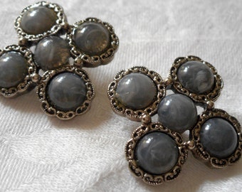 Set/ 4 Vintage Gray Dot Silver Metal Buttons: 3/4" Sewing Adorn Embellish Costume Clothing Closure
