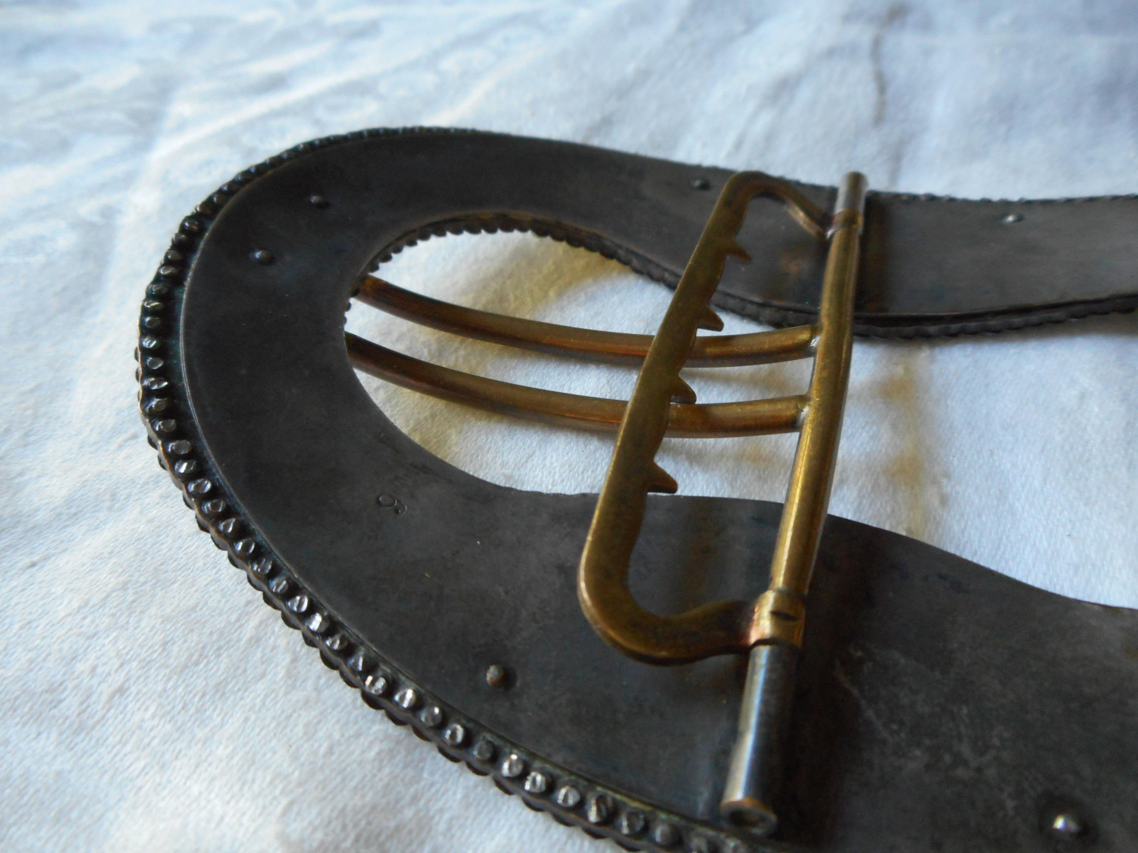 4 3/8” Antique Vintage Victorian Oval Riveted Cut Steel Trim 