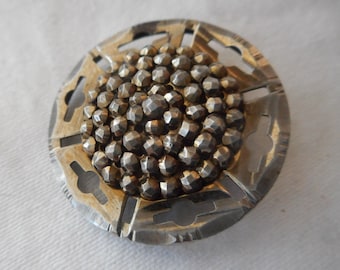ANTIQUE VINTAGE 1  1/8” Pierced Cut Steel & Facet Cut Steel Center Clothing Adorn Embellish Sewing Supply Craft Closure Fastener BUTTON
