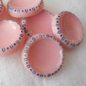 Set/ 5 VINTAGE 9/16 Pink with Blue Trim Rim Glass Costume Clothing Adorn Embellish Sewing Supply Craft Finding Closure Fastener BUTTONS image 5