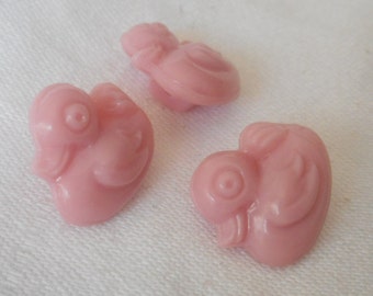 Set/ 3 VINTAGE 9/16” Pink Glass Realistic Duck Clothing Adorn Accessory Embellish Sewing Supply Craft Finding Closure Fastener BUTTONS