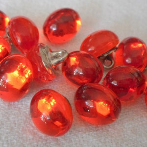 Set/ 12 VINTAGE 3/8” Red- Orange Oval Acrylic Rounded Embellish Costume Clothing Sewing Supply Craft Finding Closure Fastener BUTTONS